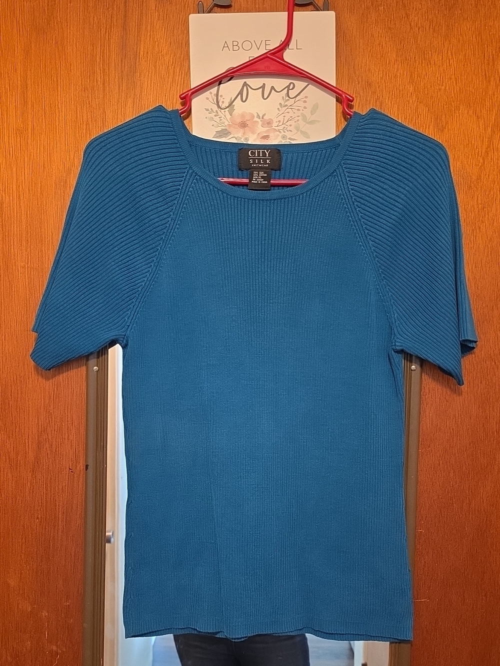 City Silk Ribbed Short Sleeve Tee - Teal Blue